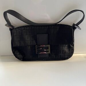 Fendi(?) Baguette Bag Woven Monogram Black Silver Vintage Probably Fake But Nice